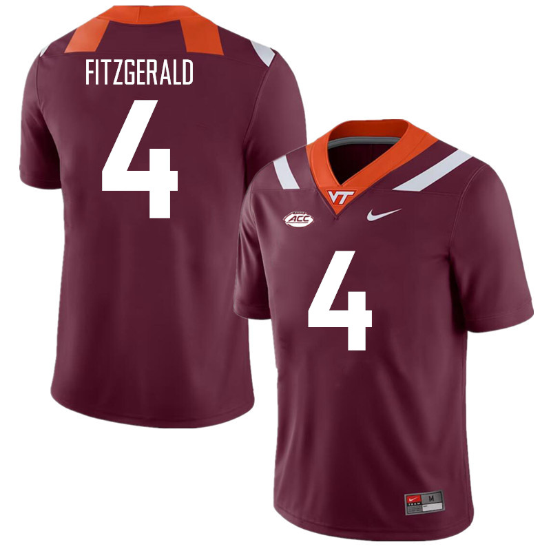 Men #4 Chance Fitzgerald Virginia Tech Hokies College Football Jerseys Stitched Sale-Maroon